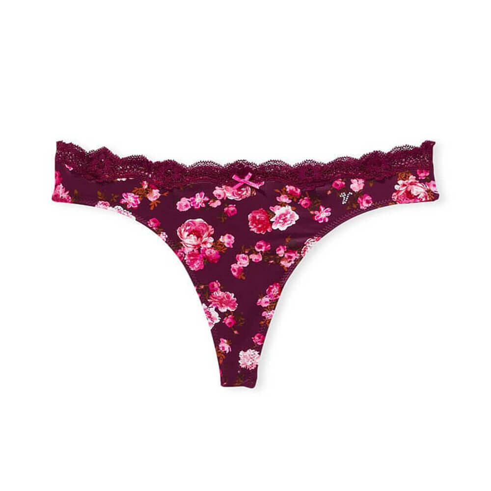 

Стринги Victoria`s Secret Lace Thong, тёмно-красный/пионы