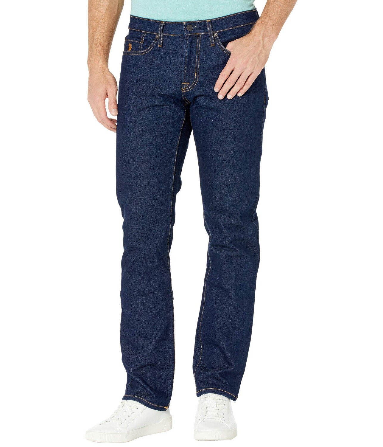

Джинсы U.S. POLO ASSN., Stretch Slim Straight Five-Pocket Denim Jeans in Blue Rinse
