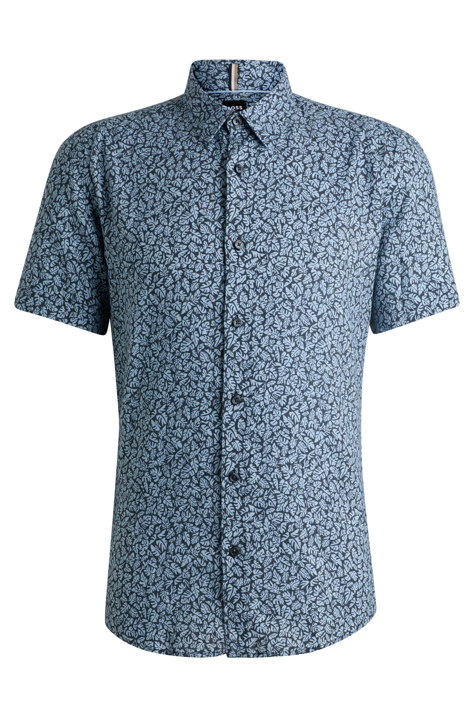 цена Рубашка Boss Slim-fit In Printed Stretch-linen Chambray, голубой