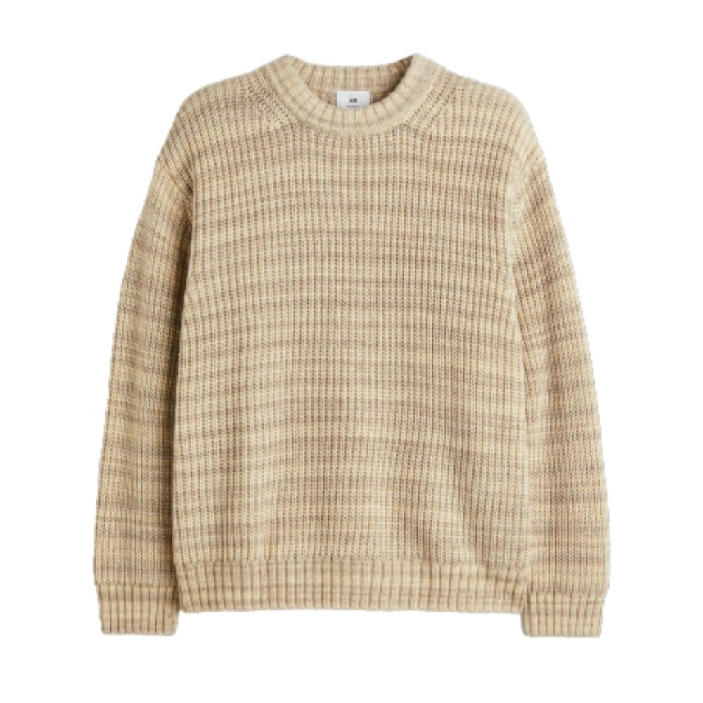 

Джемпер трикотажный свободного кроя с принтом H&M Relaxed Fit Rib-knit Striped, бежевый