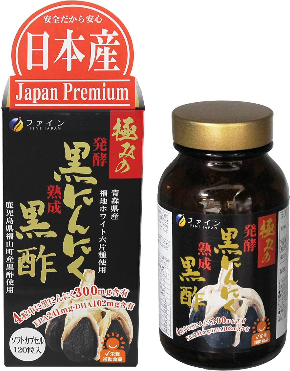 Пищевая добавка Fine Japan EPA DHA ферментированный черный чеснок + уксус