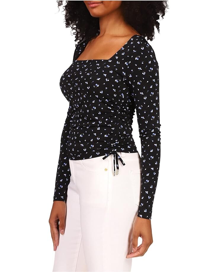 

Топ Michael Kors Floral Square Neck Ruched Long Sleeve Top, цвет Crew Blue