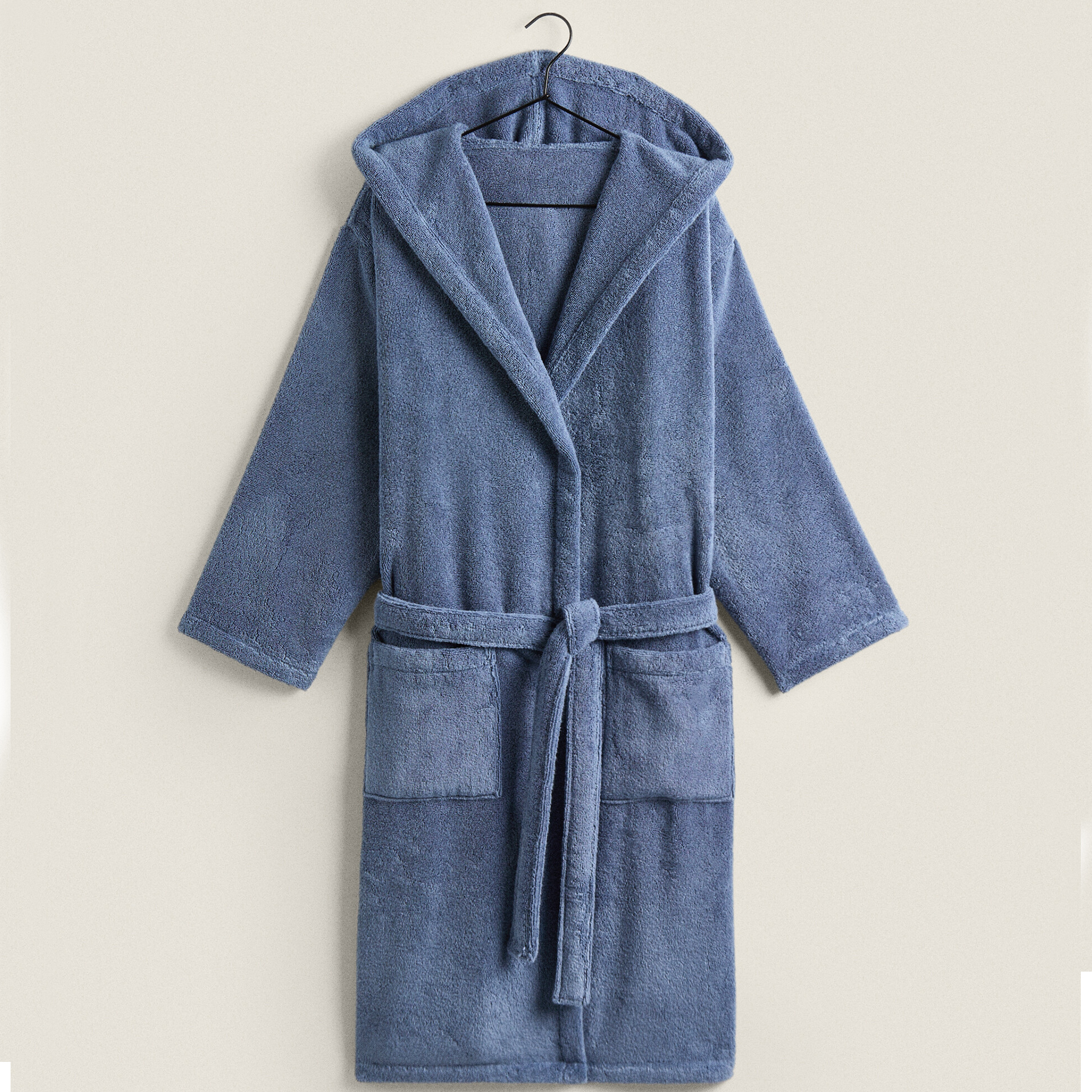 Банный халат Zara Home Extra Soft Hooded, серовато-синий