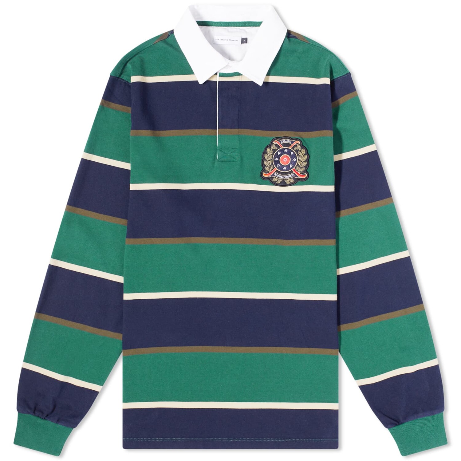 

Футболка-поло Pop Trading Company Striped Rugby Crest, синий/зеленый