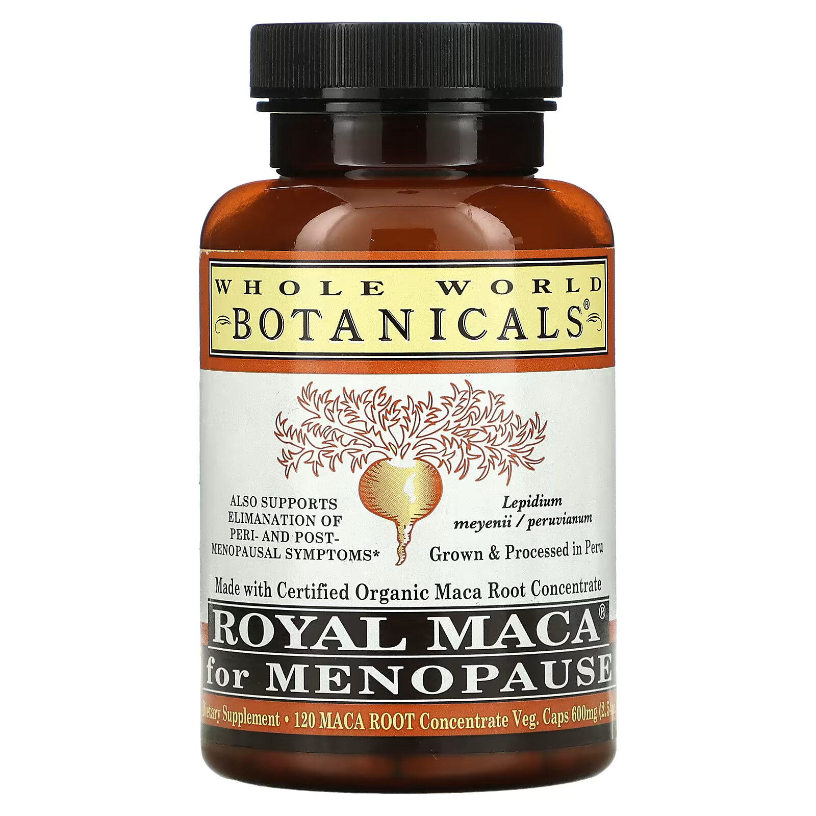 Whole World Botanicals, Royal Maca, королевская мака для приема при менопаузе, 500 мг, 120 вегетарианских капсул whole world botanicals royal maca 250 мг 180 капсул