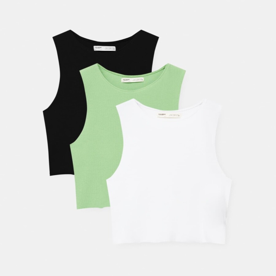 

Комплект топов Pull&Bear, 3 предмета, черный/зелёный/белый