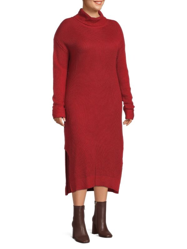 

Плюс платье-свитер с высоким воротником Stitchdrop Red