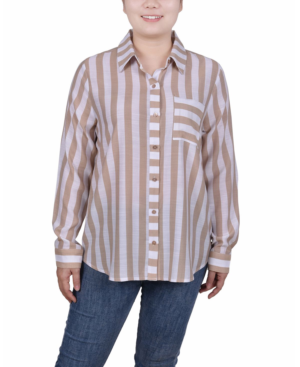 Блузка в полоску с длинными рукавами миниатюрного размера NY Collection, мульти 12storeez футболка в мужском стиле темно серый