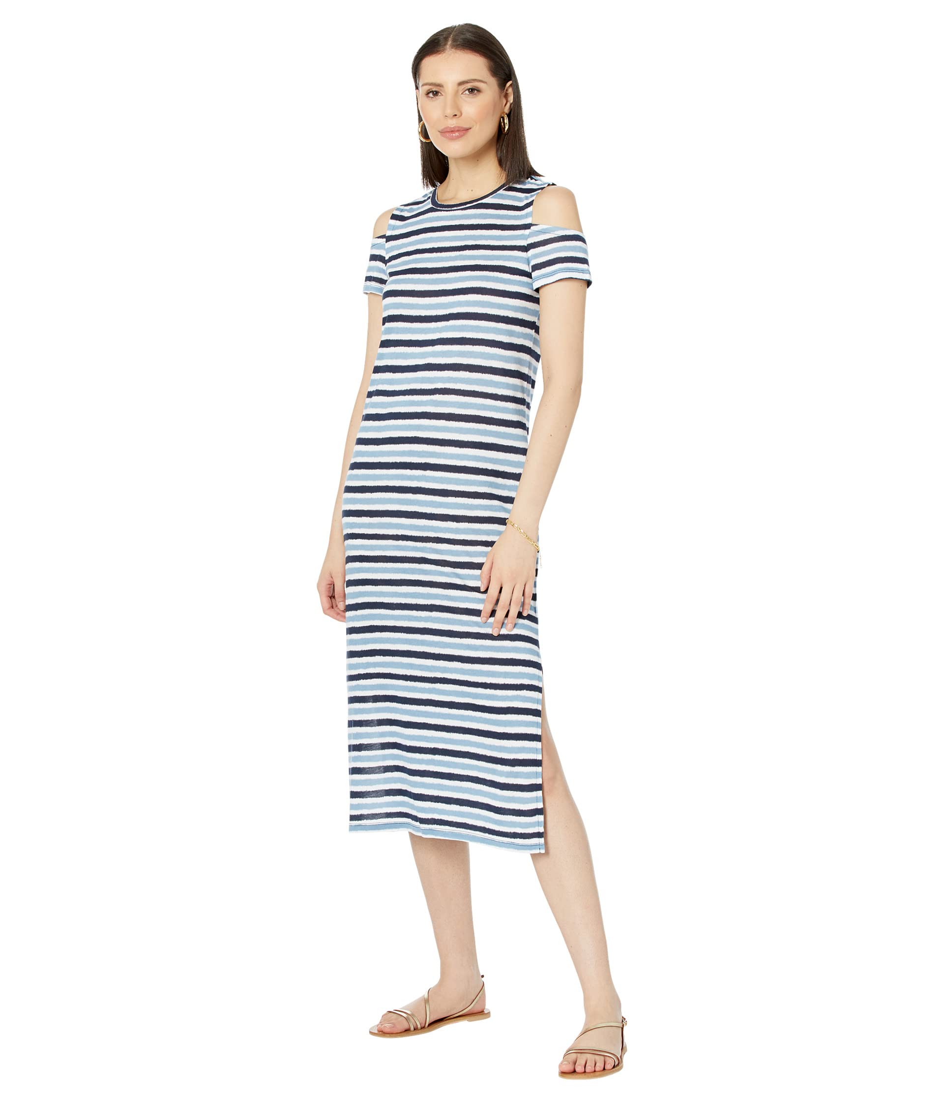 Платье MICHAEL Michael Kors, Ikat Stripe Cold-Shoulder Midi Dress