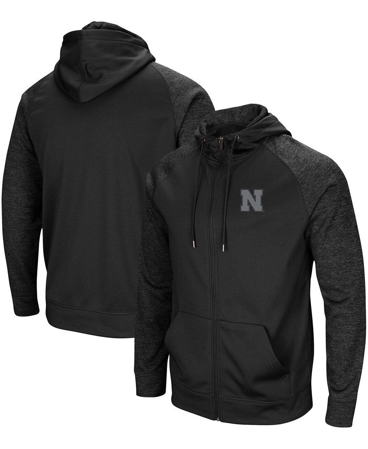 

Мужская черная толстовка с капюшоном nebraska huskers blackout 3.0 tonal raglan с молнией во всю длину Colosseum, черный