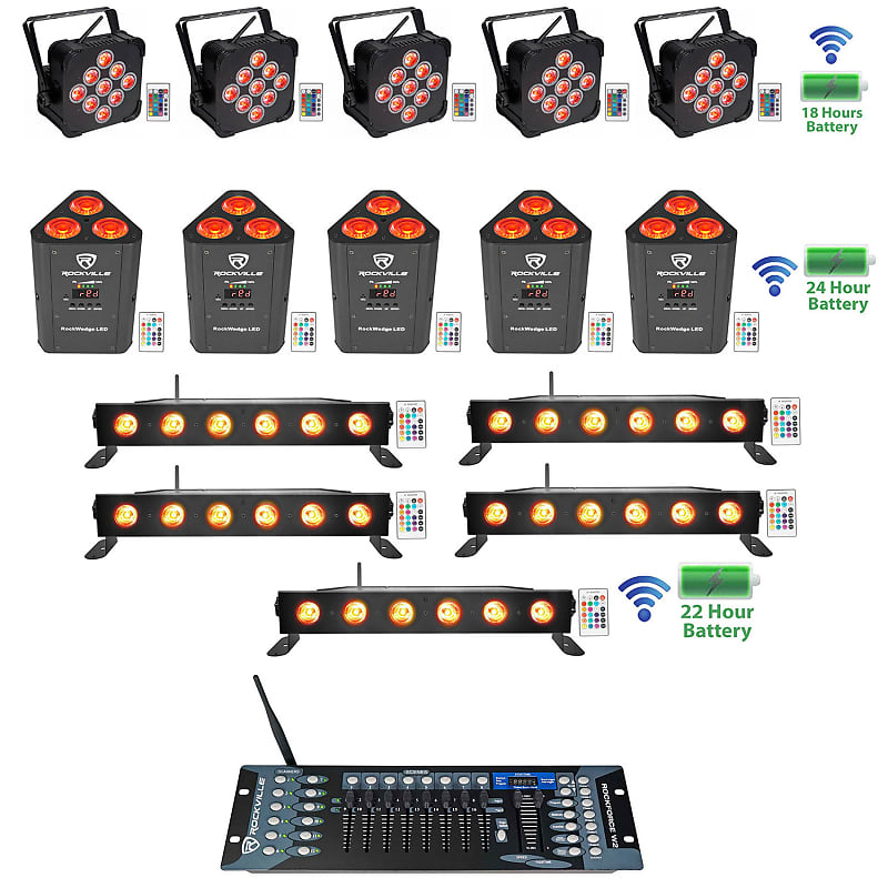Комплект 5 Rockville Best PAR + Best STRIP + RockWedge Wireless DMX Battery Lights + Контроллер 5 Best PAR + 5 RockWedge + 5 Best STRIP