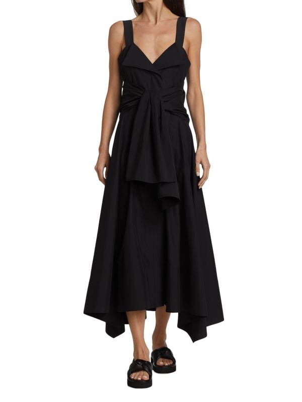 

Асимметричное поплиновое платье с завязками на завязках Proenza Schouler Black