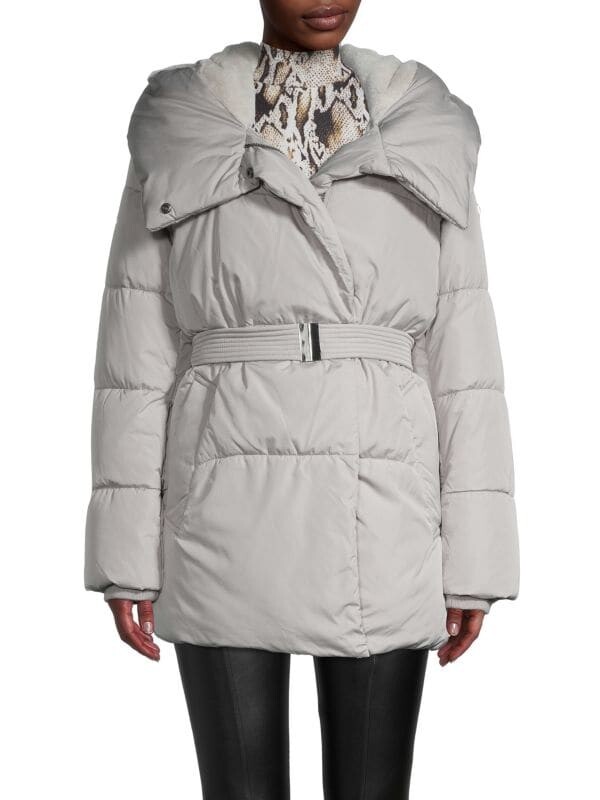 

Пуховик с капюшоном и подкладкой из искусственного меха BCBGMAXAZRIA Stone