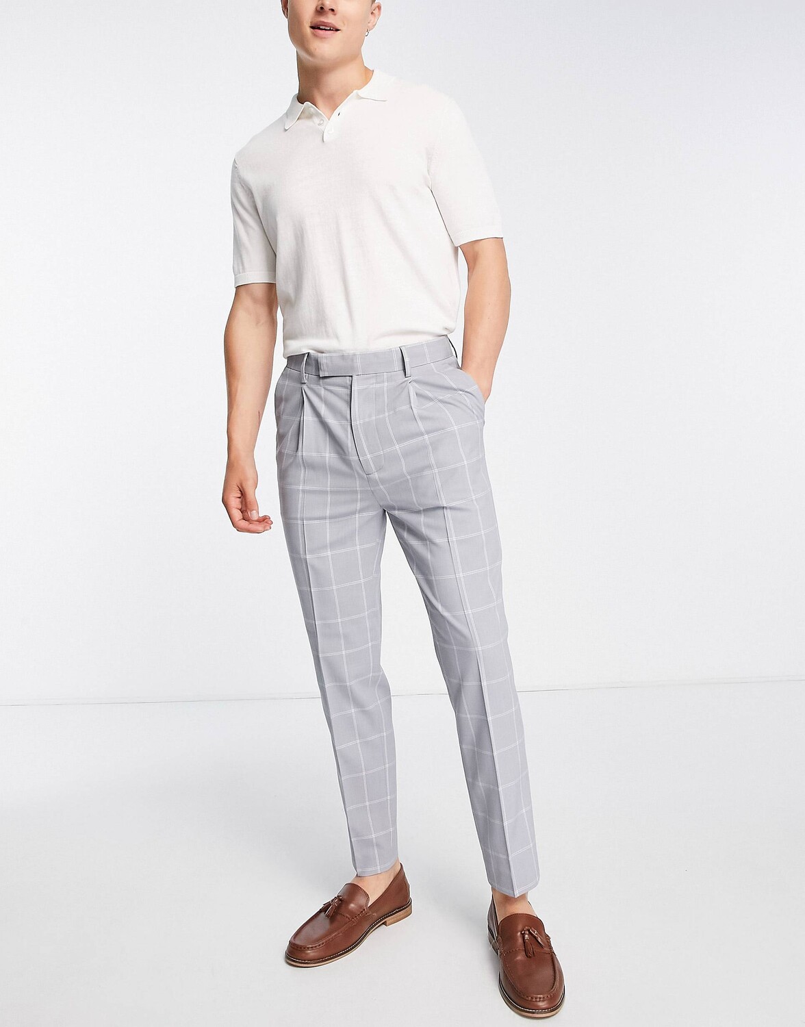 

Зауженные к низу элегантные брюки в серую клетку ASOS DESIGN, Серый