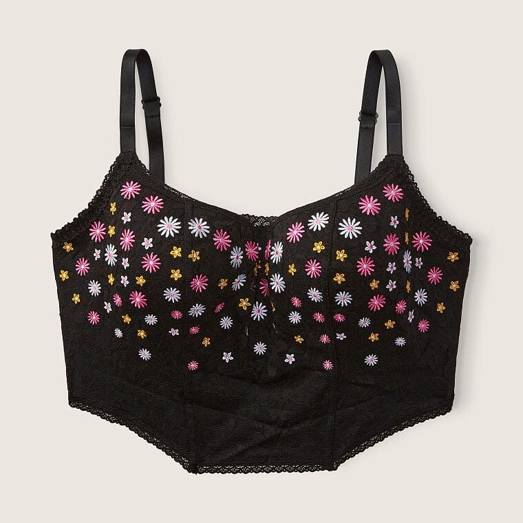 

Кружевной корсетный топ Victoria's Secret Pink Lightly Lined, черный