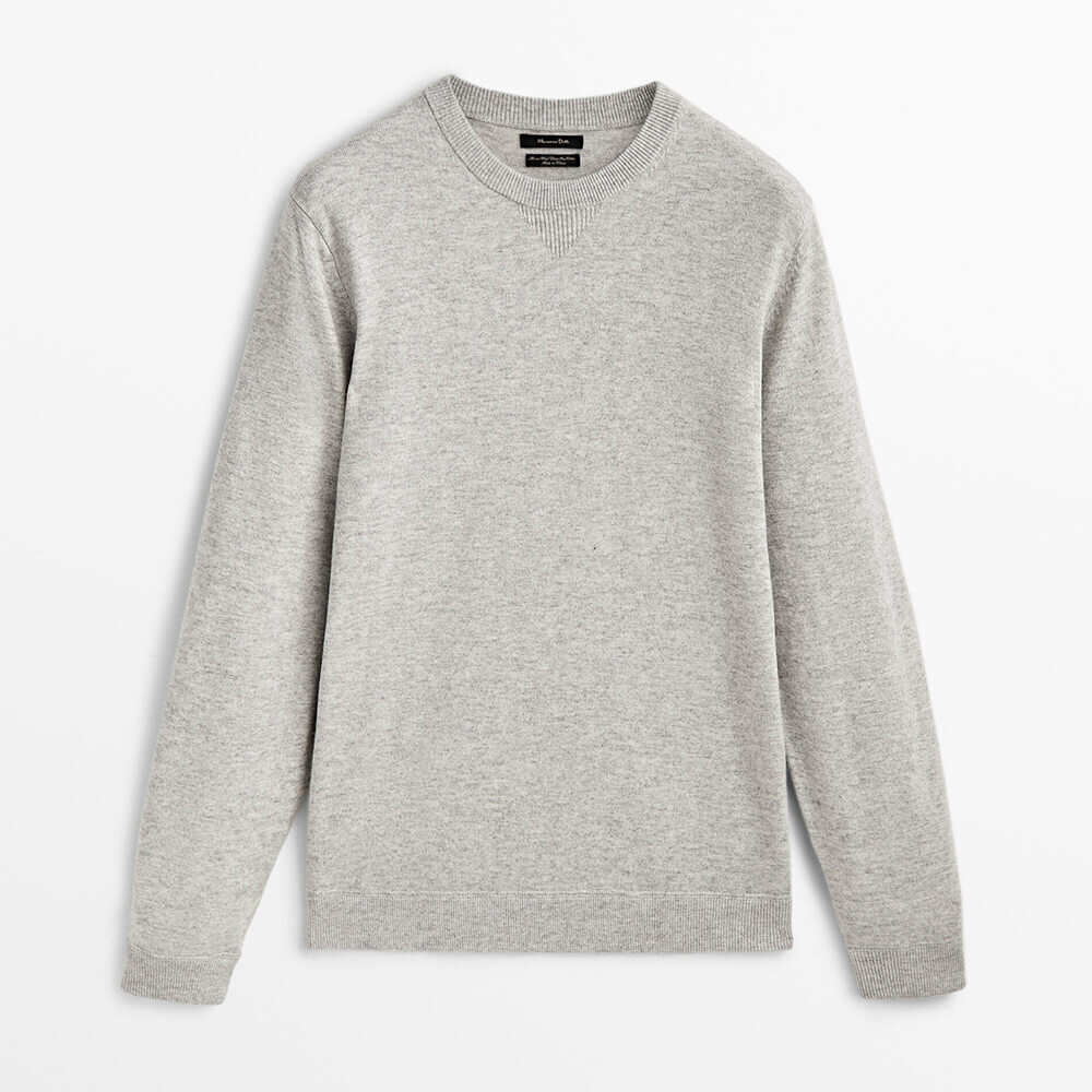 

Свитер Massimo Dutti Wool And Cashmere Blend Crew Neck, серый меланж