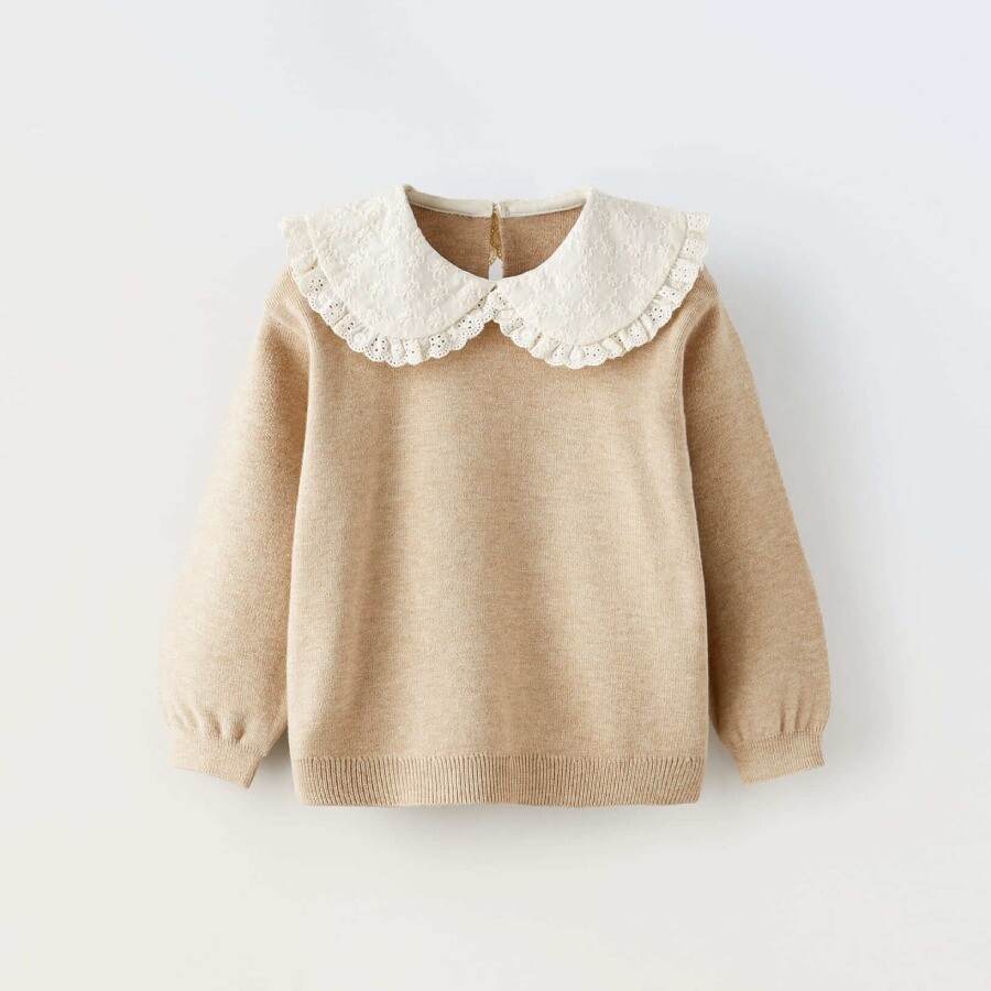 

Свитер Zara Embroidered, светло-бежевый