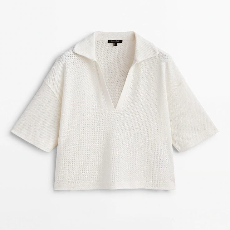 

Футболка Massimo Dutti Textured Cotton Blend, светло-бежевый
