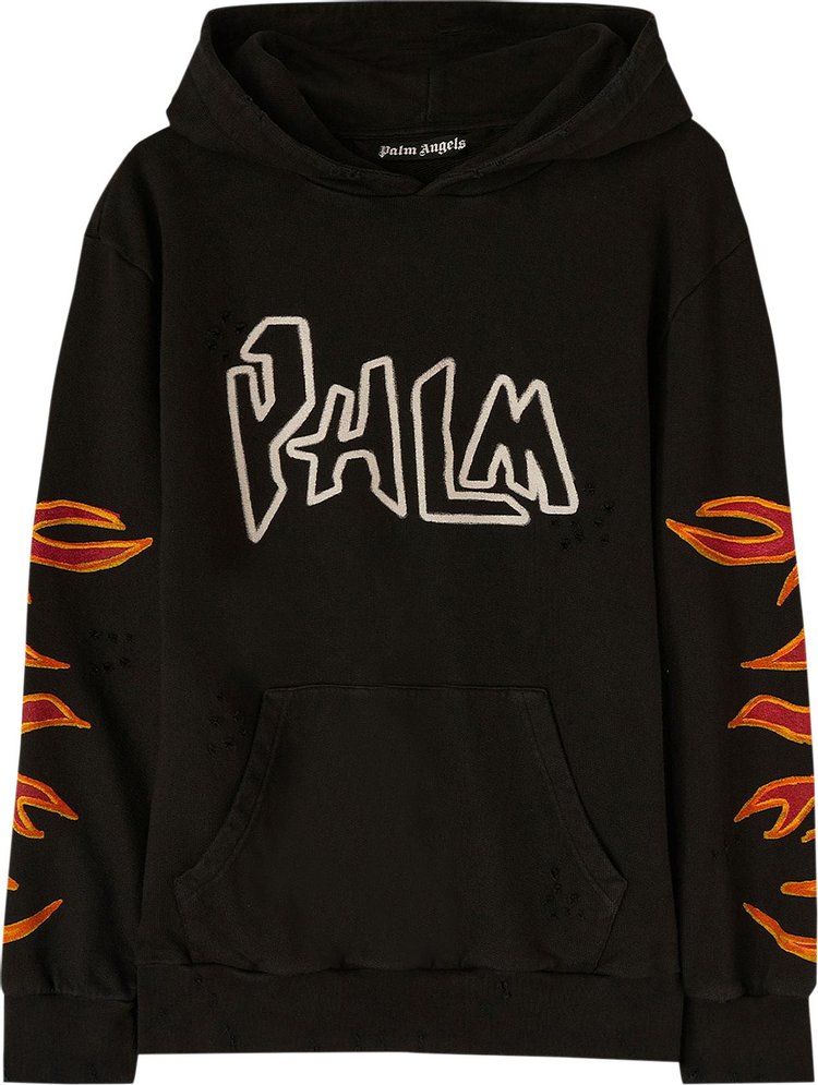 Худи Palm Angels Graffiti Flames Hoody 'Black/White', черный - фото