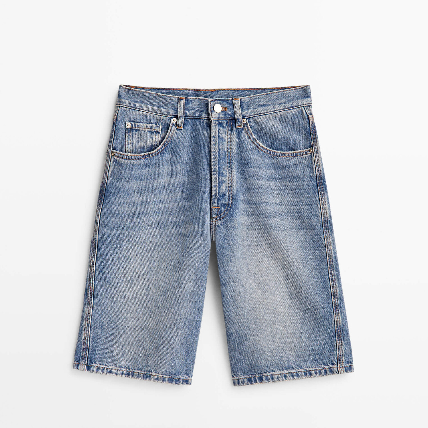 

Шорты Massimo Dutti High-Waist Denim Bermuda, голубой