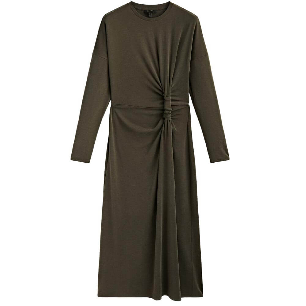 

Платье Massimo Dutti Long Sleeve Knot Detail, хаки