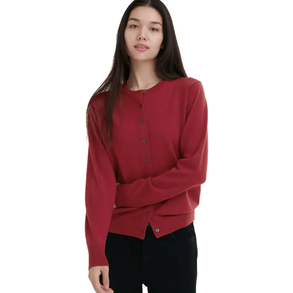 

Кардиган Uniqlo 100% Extra Fine Merino Crew Neck, красный