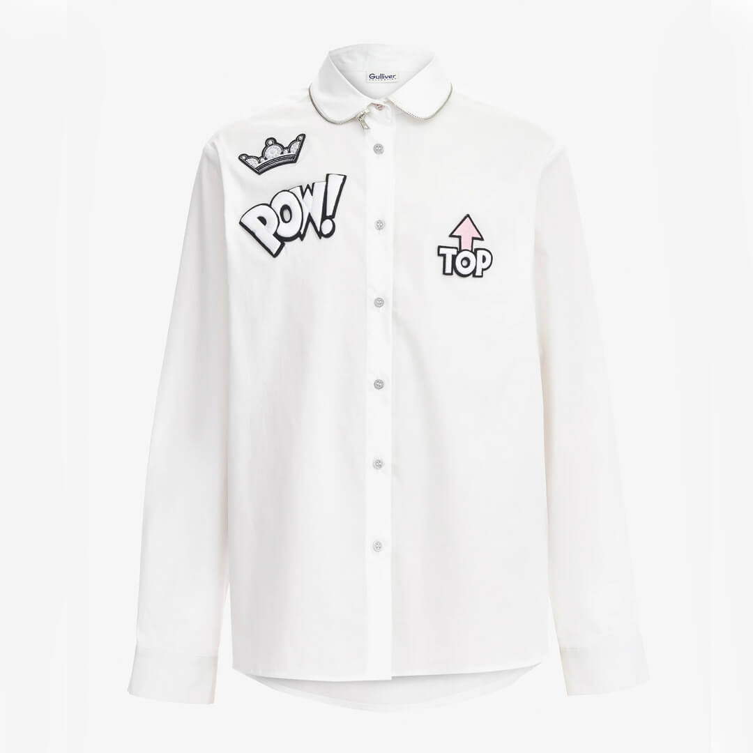 Рубашка для девочки с длинным рукавом Gulliver, белый женская офисная рубашка koamissa необычная однобортная рубашка с отложным воротником и длинным рукавом в стиле пэчворк