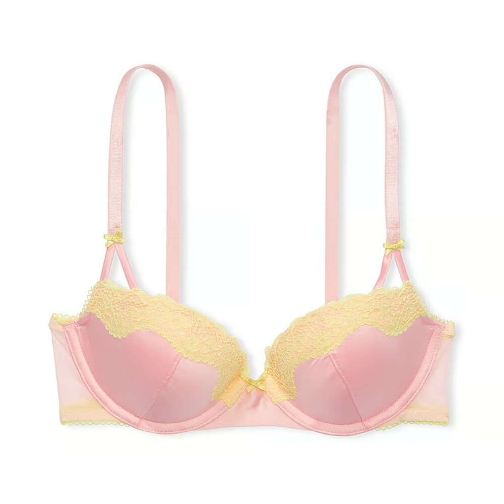 

Бюстгальтер Victoria's Secret Fun & Flirty Lace-Trim Satin Push-Up, розовый/желтый