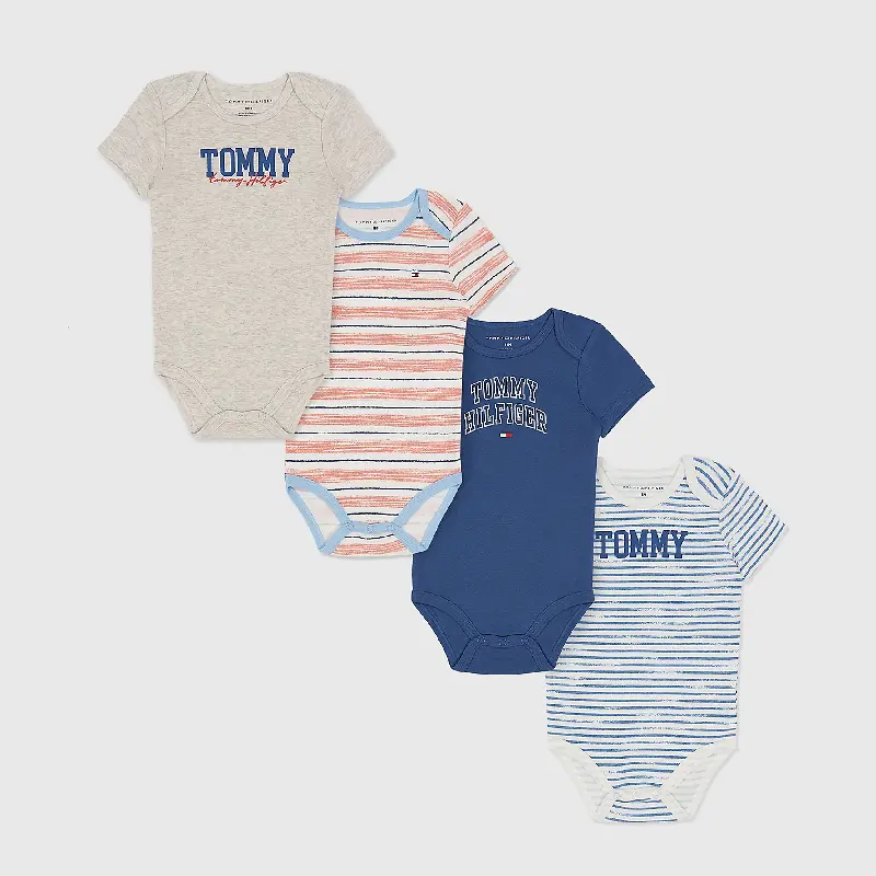 

Комплект детских комбинезонов Tommy Hilfiger Onesie, 4 предмета, серый/белый/синий
