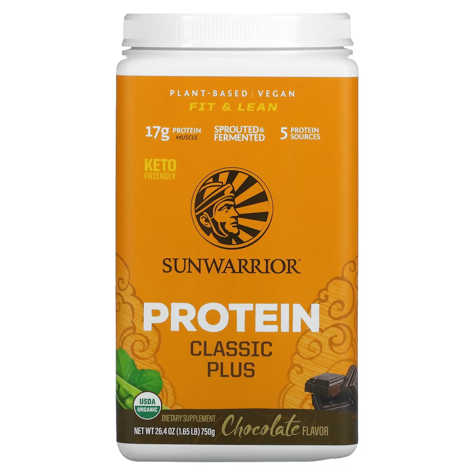 Sunwarrior, Protein Classic Plus, шоколад, 750 г (1,65 фунта) sunwarrior classic plus протеин на органической растительной основе ваниль 750 г 1 65 фунта