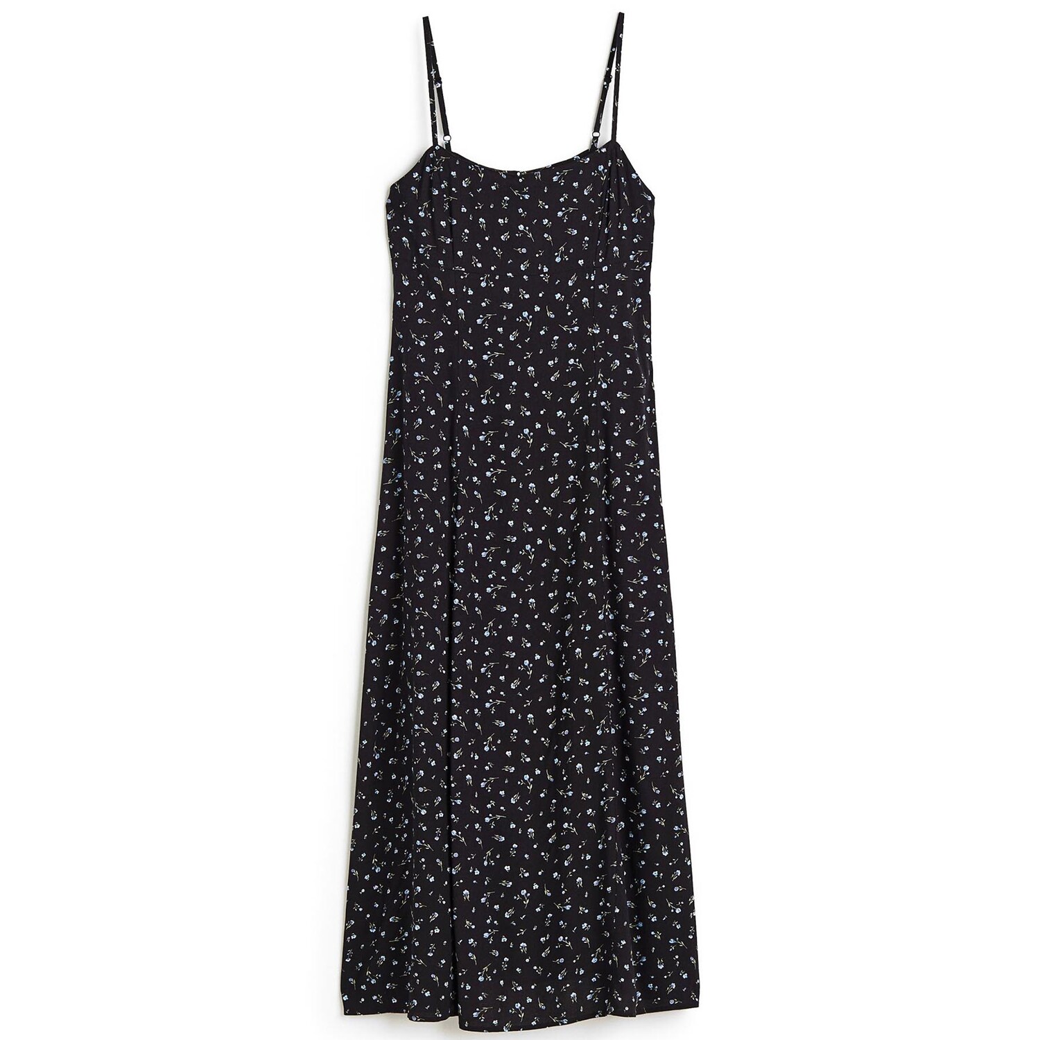 

Платье H&M Floral Tie-detail Slip, черный/мультиколор