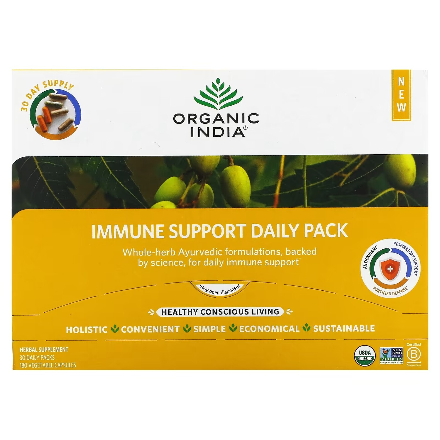

Ежедневное Средство для Поддержки Иммунитета Organic India, 180 растительных капсул