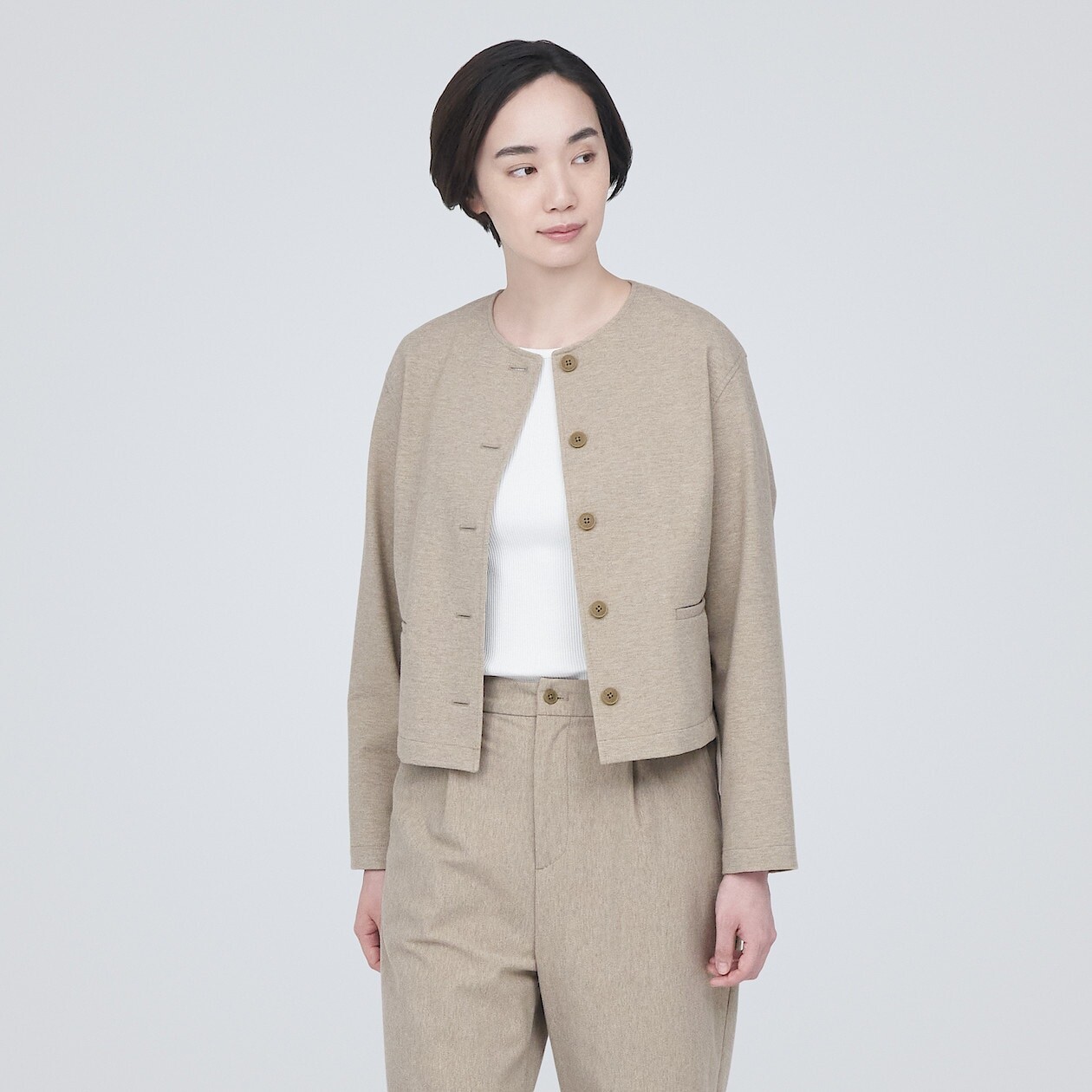 

Куртка без воротника с начесом стрейч MUJI, светло-бежевый