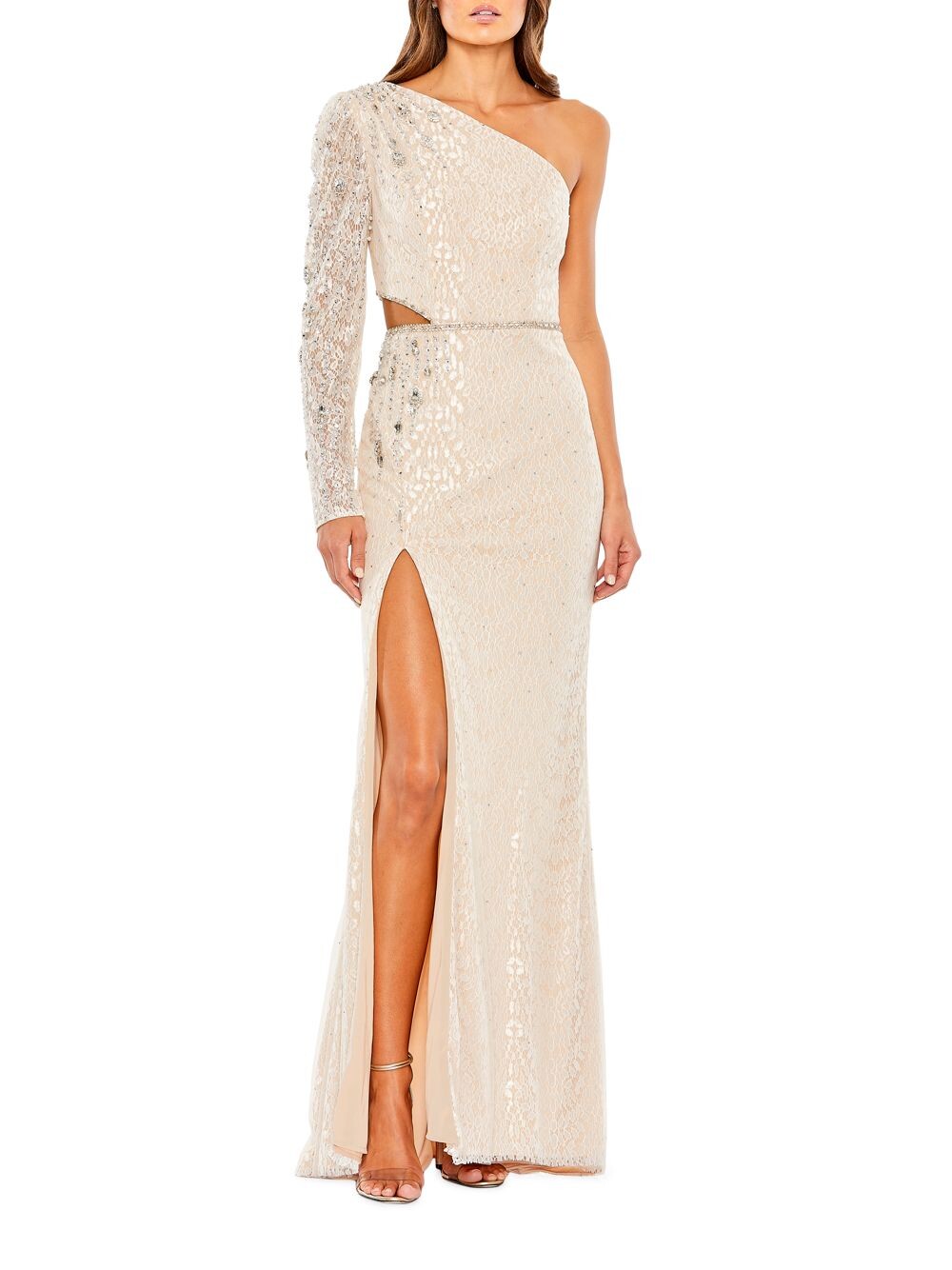 

Вечернее асимметричное платье-колонна Mac Duggal, слоновая кость, Черный