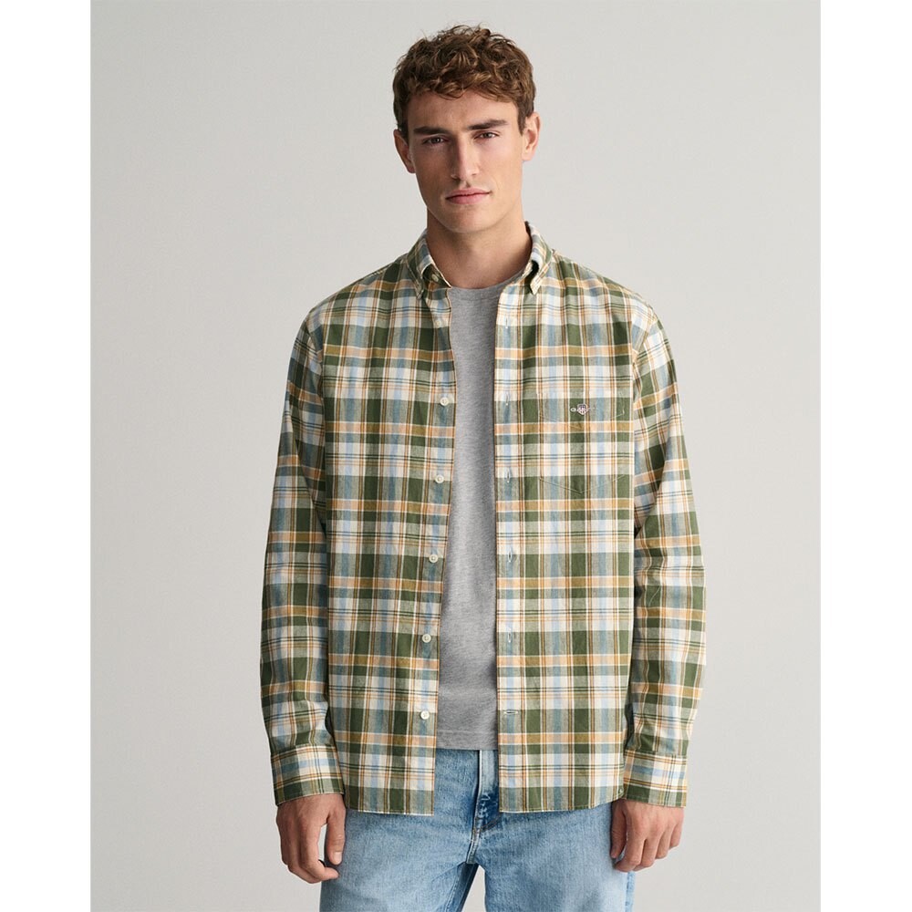 

Рубашка с длинным рукавом Gant Linen Check, зеленый