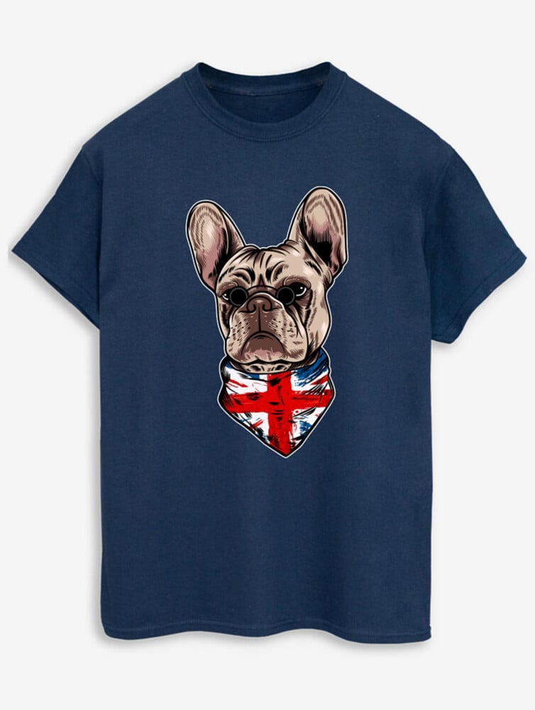 

Футболка с принтом для взрослых NW2 Pets French Bulldog Flag George., нави, Синий