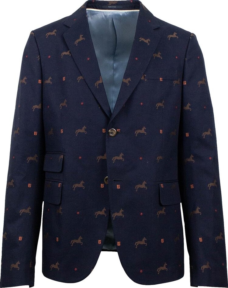 

Куртка Gucci Cambridge Horse Pattern Gabardine Blazer Jacket Blue, синий