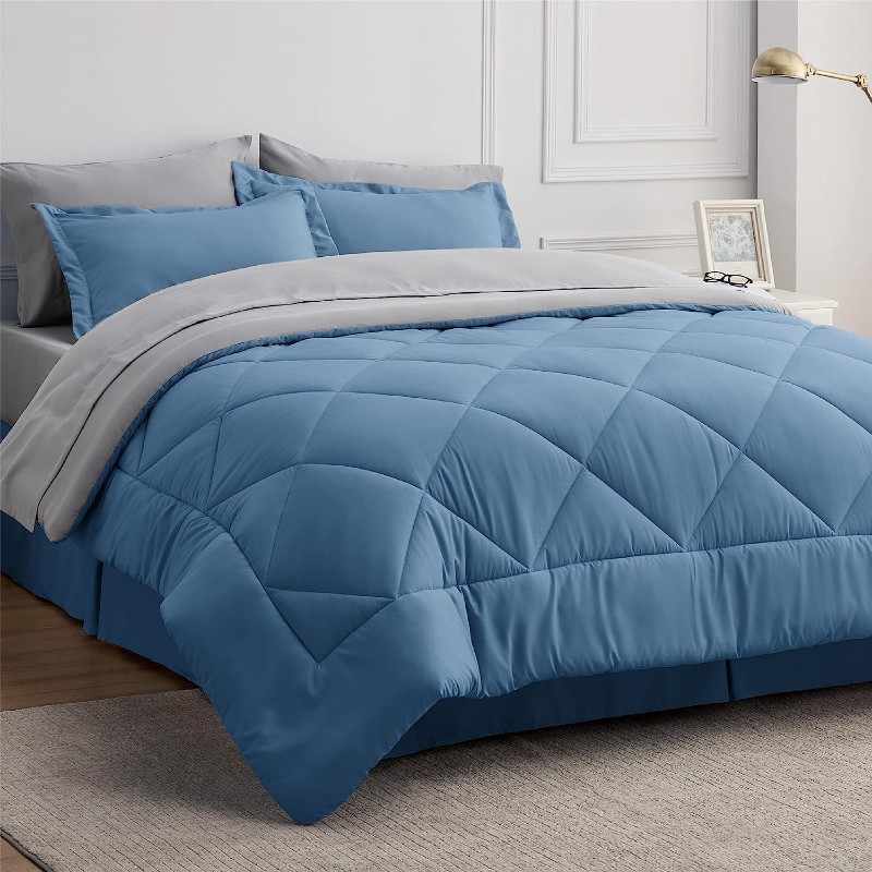 Комплект двуспального постельного белья Bedsure Twin, 5 предметов, голубой фланелевое флисовое одеяло kaopey легкое удобное плюшевое одеяло из микрофибры для кровати дивана