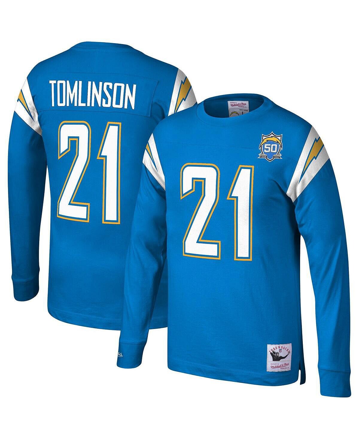 

Мужская футболка с длинным рукавом ladainian tomlinson powder blue san diego chargers 2009 с именем и номером игрока на пенсии Mitchell & Ness, синий