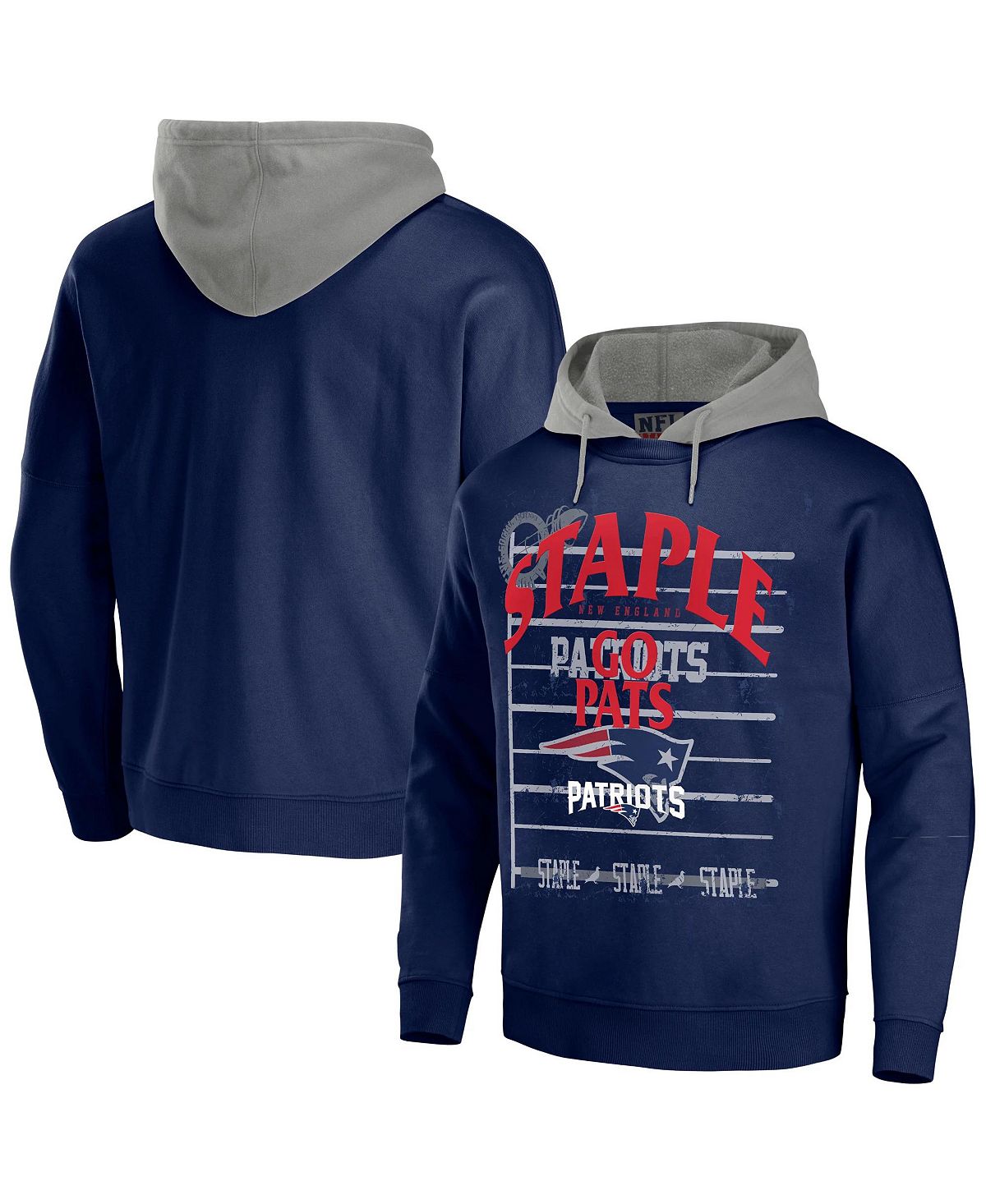 Мужская худи nfl x staple navy new england patriots oversized gridiron vintage-like wash pullover hoodie NFL Properties, синий