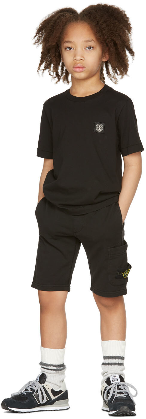 

Детская черная футболка с логотипом Stone Island Junior
