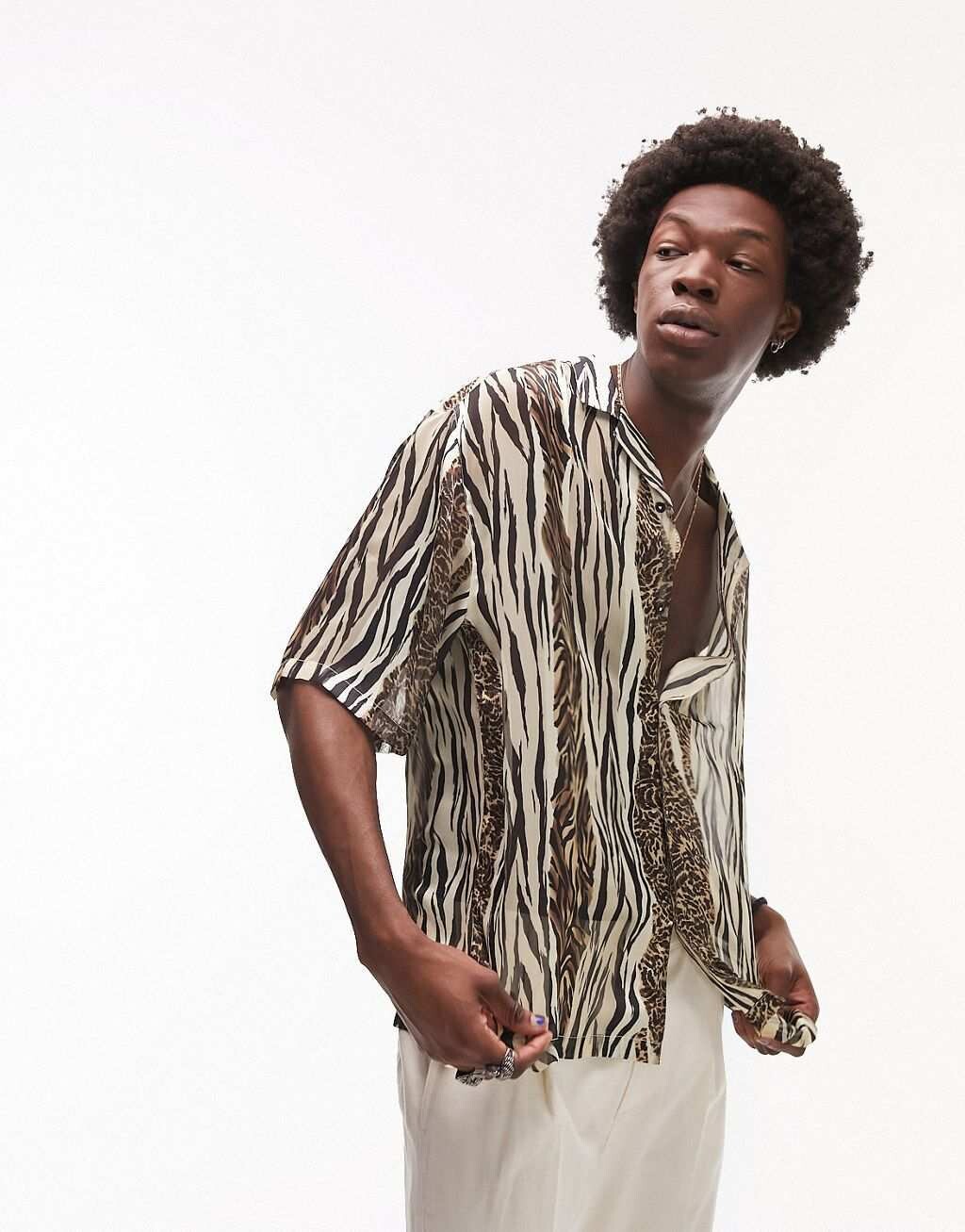

Свободная разноцветная рубашка с изображением животных Topman