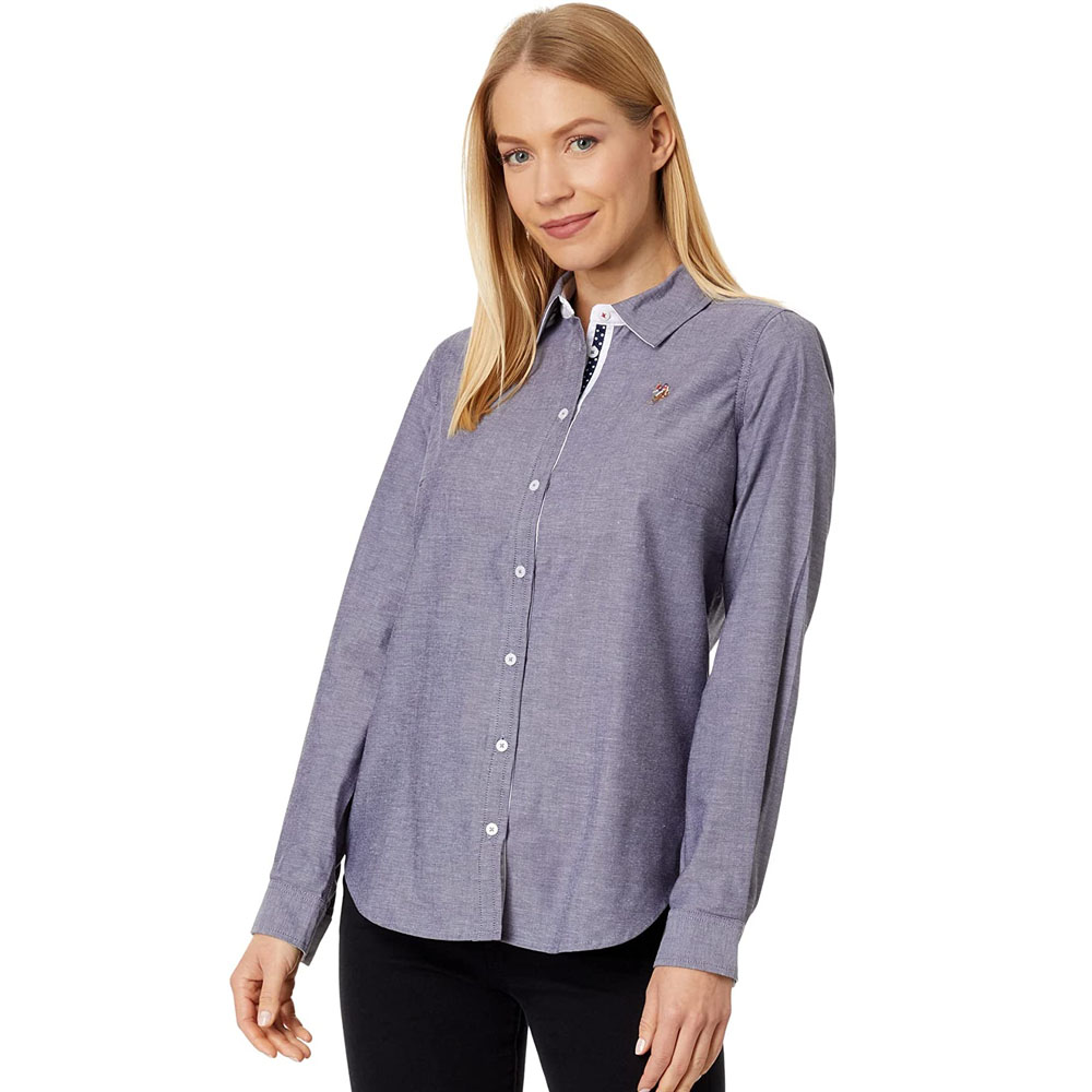 приталенная полосатая оксфордская рубашка из хлопка Рубашка U.S. Polo Assn. Long Sleeve Solid Stretch Oxford Woven, синий