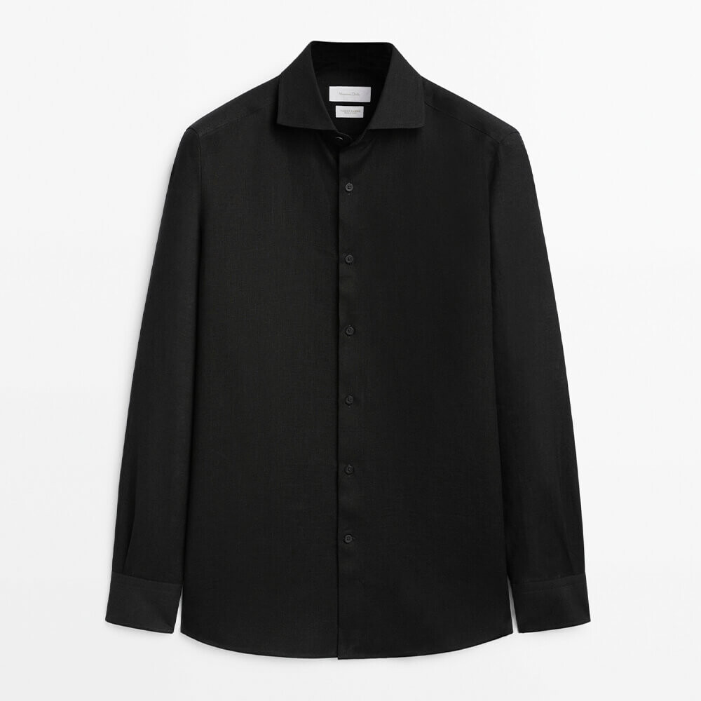 

Рубашка облегающего кроя изо льна Massimo Dutti, черный