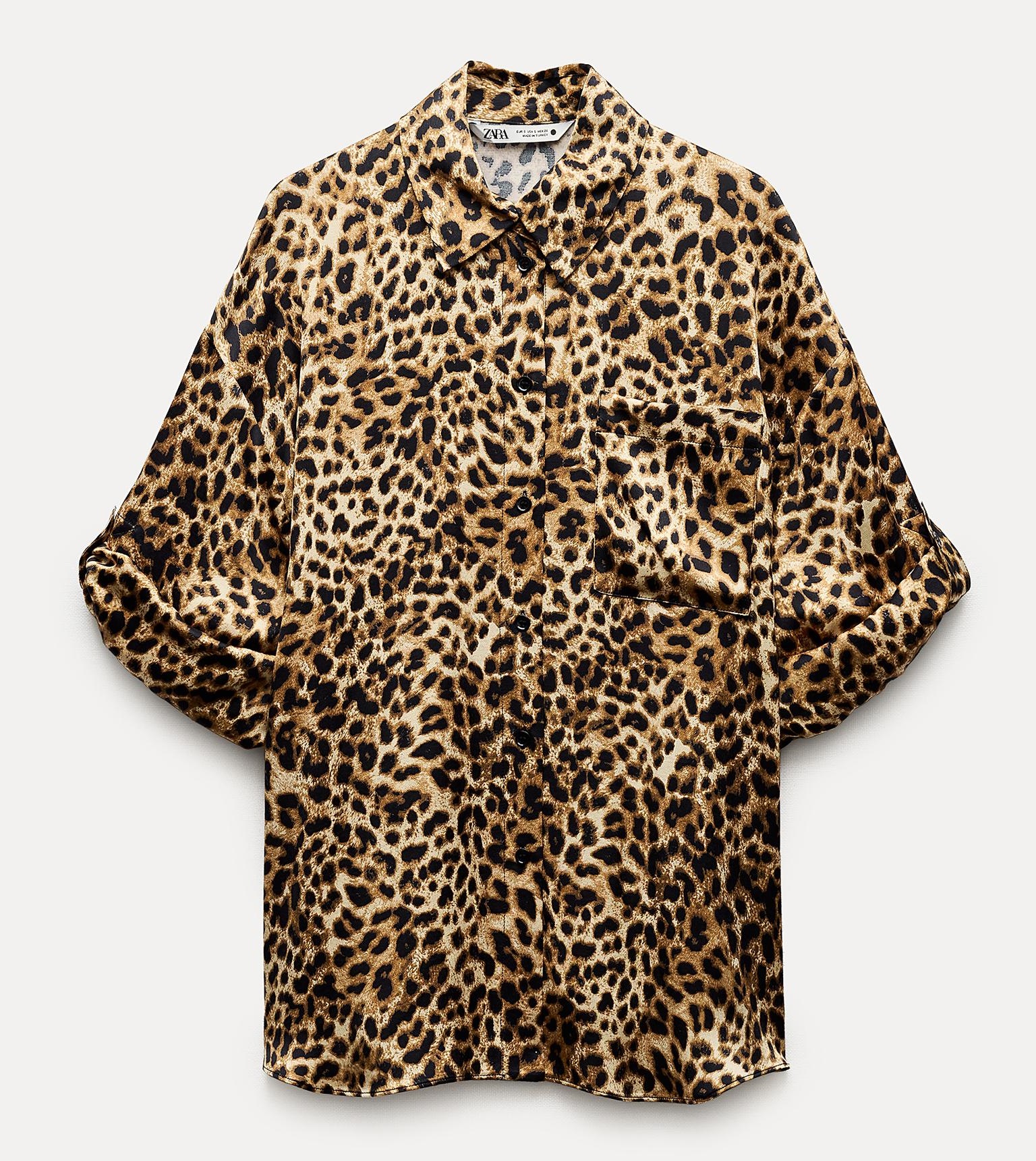 Рубашка Zara Zw Collection Animal Print, коричневый