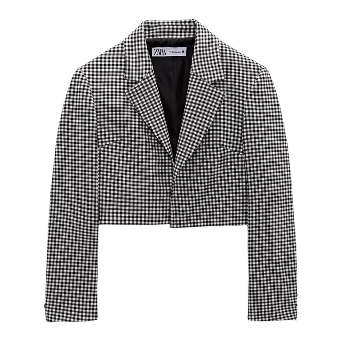 

Блейзер Zara Cropped Gingham, черный/белый