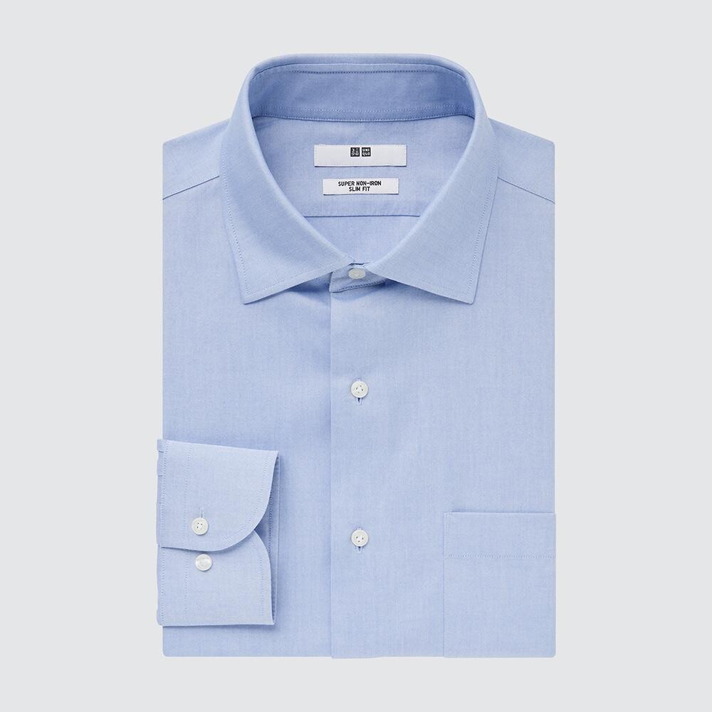 

Облегающая рубашка Uniqlo, синий