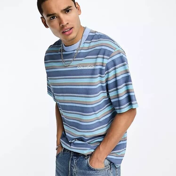 

Футболка Collusion Stripe Pique Crew Neck, голубой, Синий