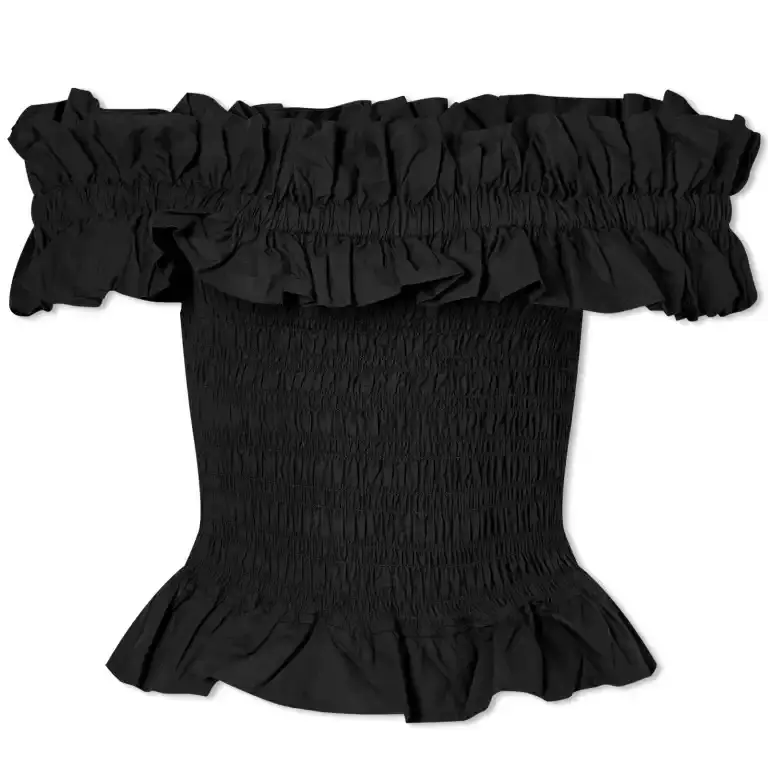 

Топ GANNI Off-Shoulder Smock, черный