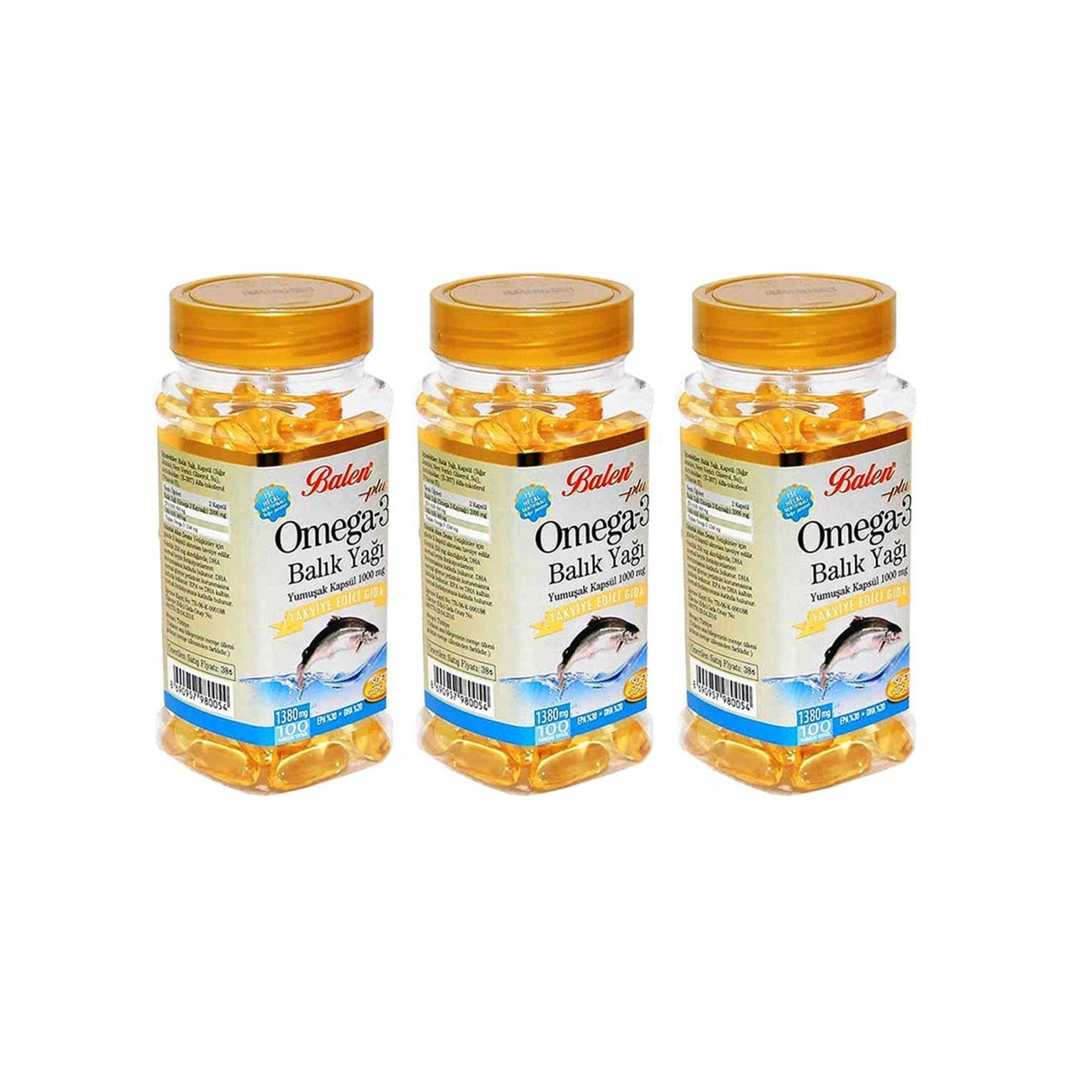 

Рыбий жир Balen Omega 3, 100 мягких капсул, 1380 мг, 3 штуки